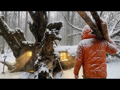 3 Days Surviving in heavy Blizzard building shelter