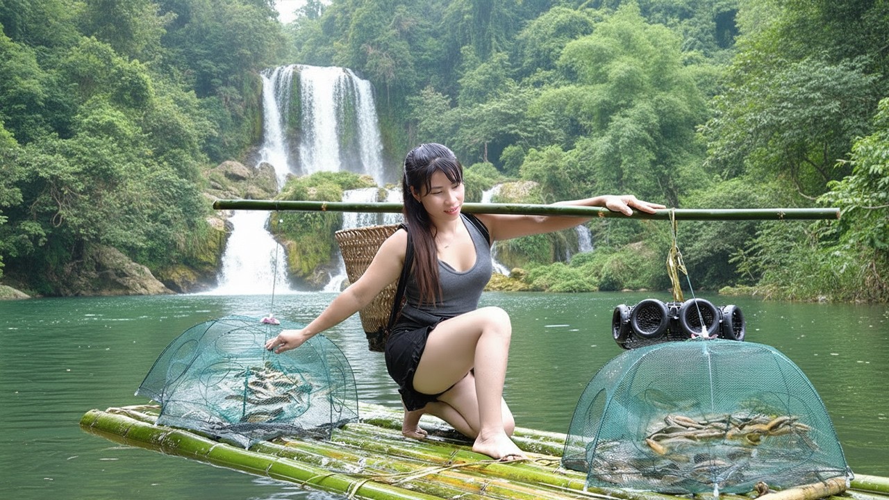 Full video of 30 days of fishing on a bamboo raft – COOKING