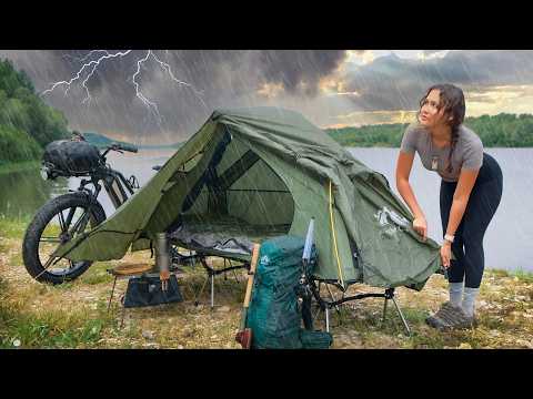 Extreme Camping During a Thunderstorm and Heavy Rain in a