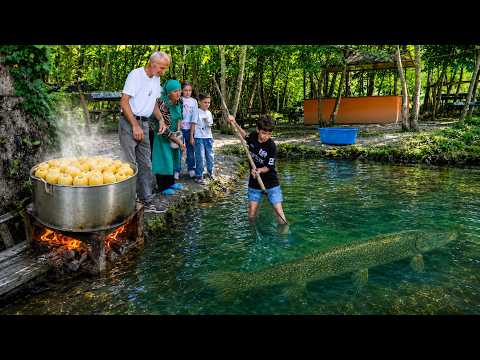 Finding Giant Fish in Azerbaijan Fish Farm - Corn Peeling