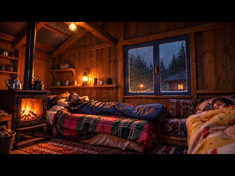 Heavy Rain and a Storm in a 100-Year-Old Mountain Cabin