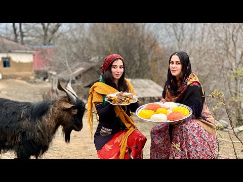 Cooking three different types of rice with mutton in the