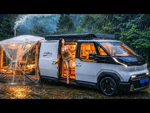 CAMPING IN THE RAIN WITH THE NEW KIA PV5 ELECTRIC CAMPER VAN
