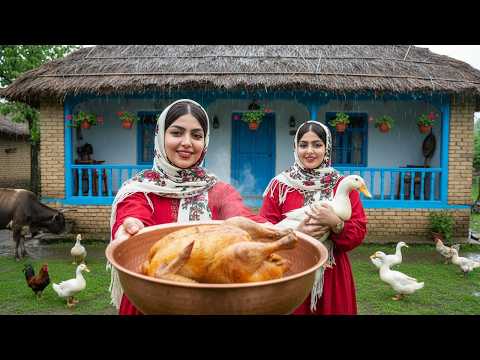 Rainy Day in a Forest Cabin Cooking Traditional Iranian