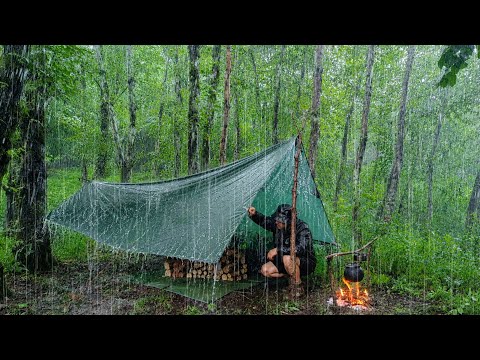 Camping in the Heaviest Rain and Storm Only with a Tarp