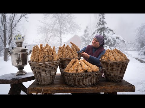 Cold Winter Day Baking Traditional Turkish Sesame Breads