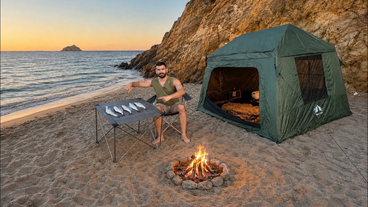 Solo Survival Camping Fishing, Catch and Cook