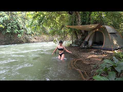 Solo Camping & Fishing on River With Handmade Nets, Catch a