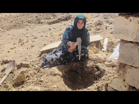 Asiyeh's hard work in the mountains Digging a latrine with