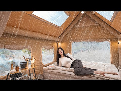 CAMPING IN HEAVY RAIN WITH 5-STAR HOTEL AIR TENTㅣRAINY CAMP