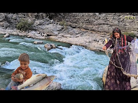 Fishing by a nomadic woman