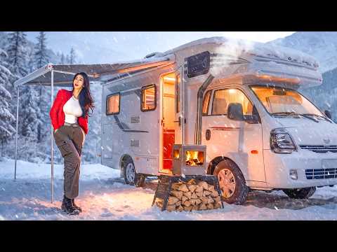 OVERNIGHT SNOW CAMPING IN A CARAVAN