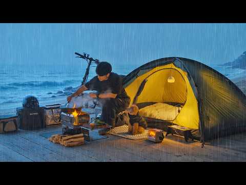 Camping in Quiet Beach with My Dog Korea Spicy Seafood