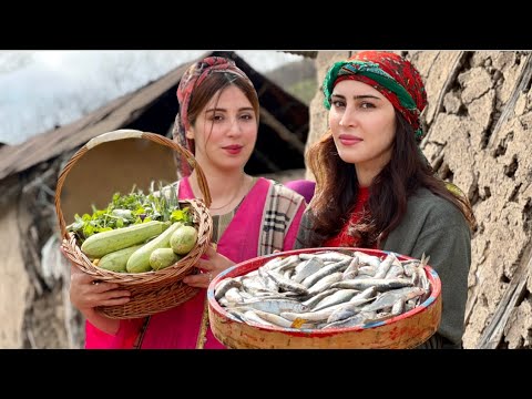 Rural Cooking: Fried Fish & Fresh Bread in Snowy Weather!