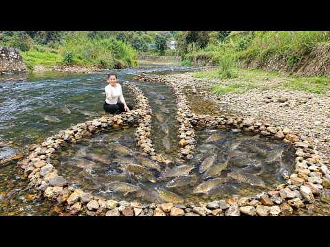 The young woman stacked stones from the stream to create a