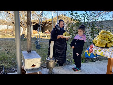 AZERBAIJAN VILLAGE LIFE - COOKING CABBAGE DOLMA ON THE WOOD