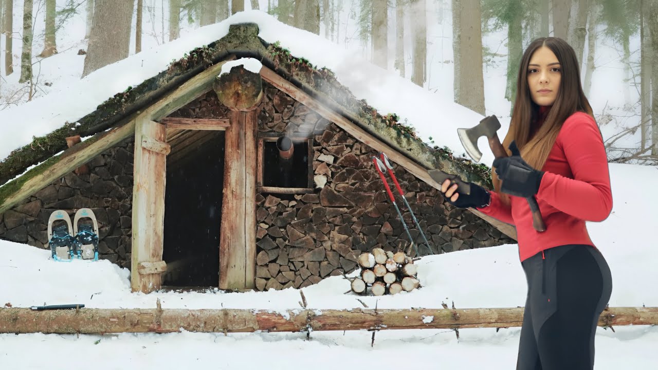 Overnight in 1943 DUGOUT Shelter Solo Bushcraft in winter