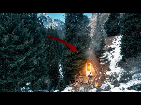 Alone in a Wooden Cabin Cozy Winter Night in the Wild