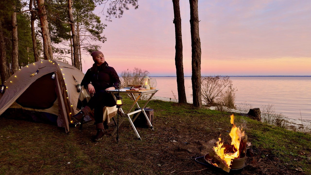 Solo Camping by the Sea Forest, Tent & Peaceful Night