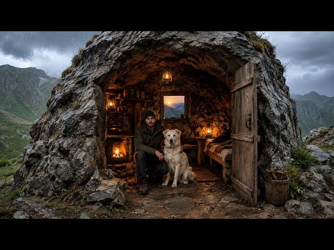 7 Days Alone: Building a Secret Cave Shelter with My Dog