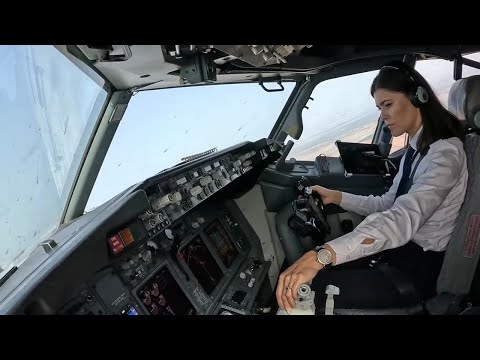 Beautiful Female Pilot Take Off And Landing Her Boeing