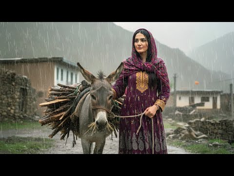 Daily life of a village girl in a rainy and cold Day |