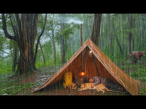 Hot Tent Camping in Heavy Rain – Caught in Heavy Rain with