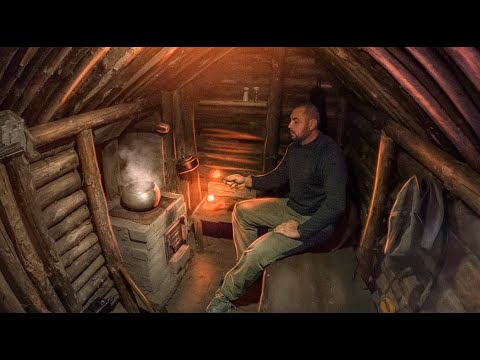 Solo bushcraft Repair of a forest house, overnight in a