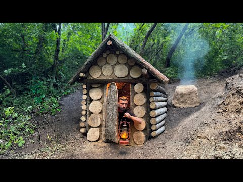 Building a Warm and Cozy Earthen Log Cabin Bushcraft,