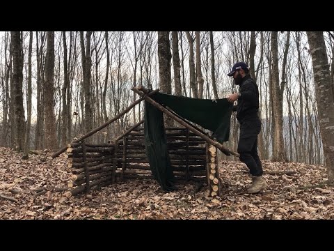 Winter Survival Camping in Forest -no sleeping bag: Natural