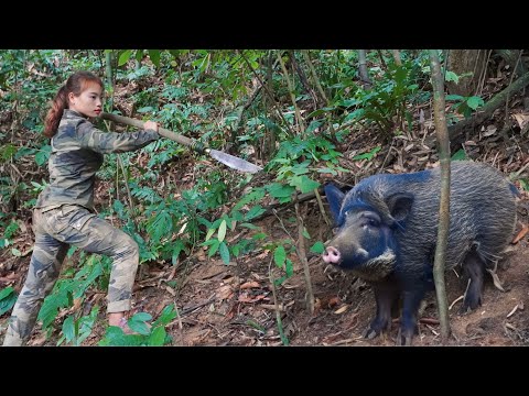 200 days of solo survival, skills, catching wild chickens,