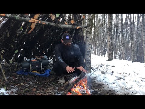 bushcraft Winter Camping in -10°C Snowy Forest: solo