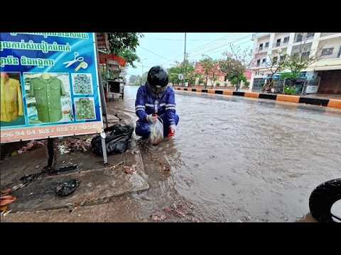 Remove trash and debris from clogged drains during rain