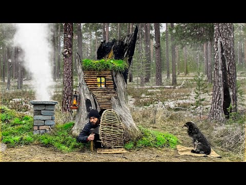 Building a Warm Secret Survival Shelter Inside a Large