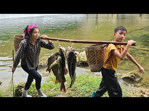 Catching catfish with earthworms, catching fish to sell,