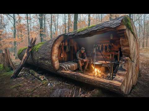 Building a Cozy Shelter deep in a Hollow. Bushcraft,