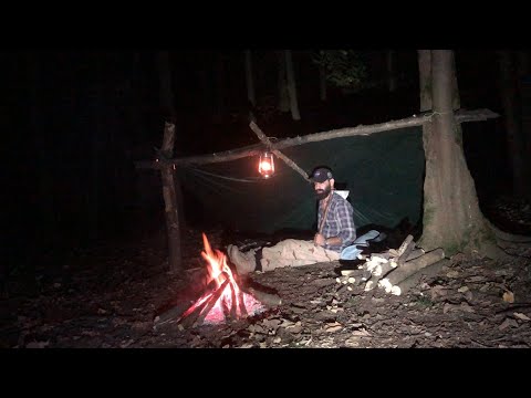 solo bushcraft in wilderness : bushcraft camping in forest