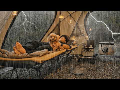 Camping in Heavy rain Storm with My Dog New Hot tent