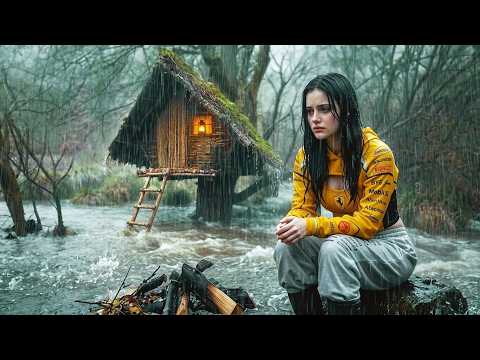NON-STOP NIGHT RAIN Building a Transparent Treehouse in a
