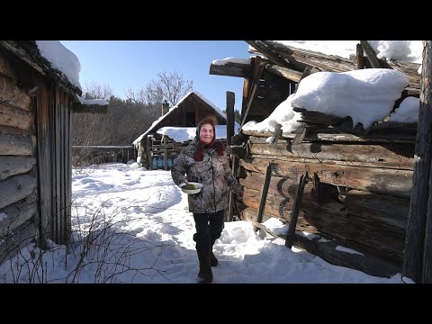 Woman lives alone in Taiga forest in abandoned village. Far