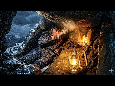 Winter Bushcraft camping:Finding a cave shelter in the