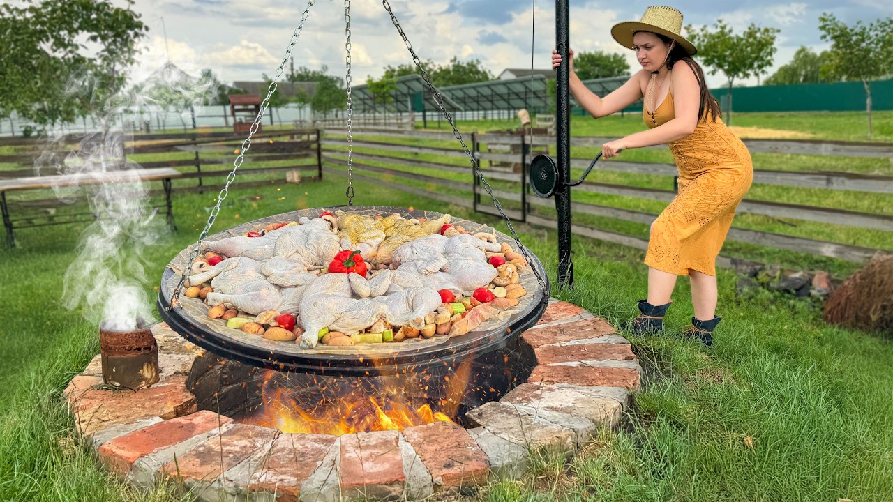 Baked Chickens with Vegetables in an Underground Tandoor A