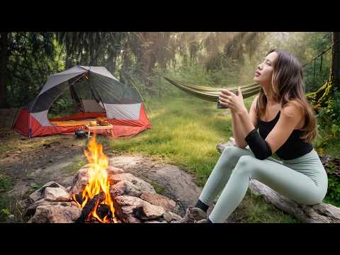 SOLO CAMPING IN RAIN MOUNTAIN WITH INFLATABLE TENT