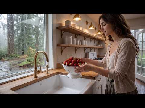 Cozy Greenhouse Ambience: Strawberry Harvesting & Tart