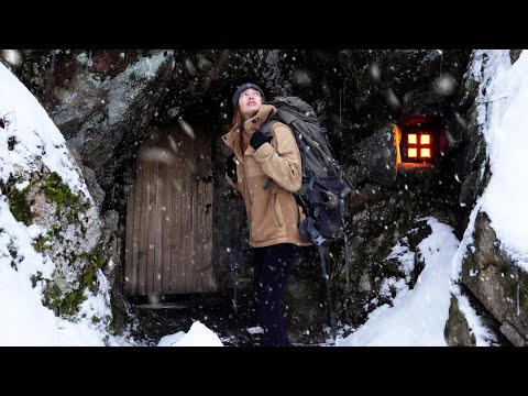 Blizzard in the Forest Girl Finds Secret Cave Shelter