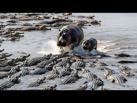The Baby Hippo Is Caught Dozens of Crocodiles Attack at