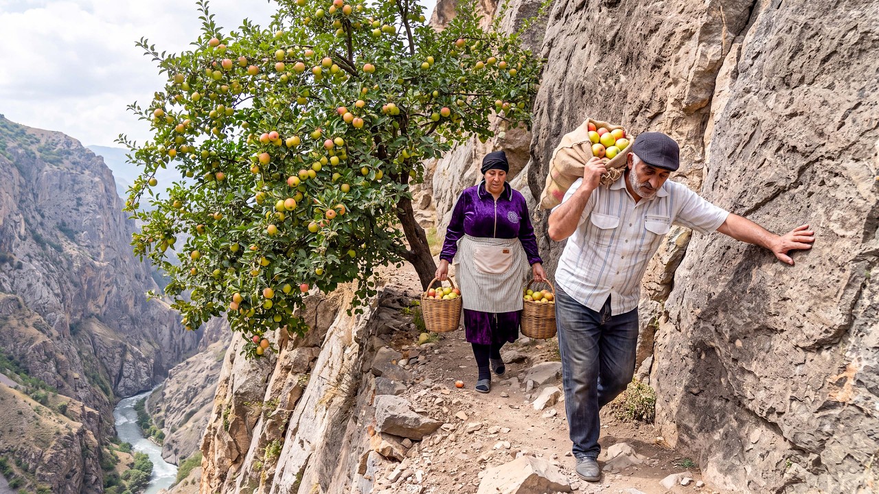 Far From Civilization Harvesting from a Giant Apple