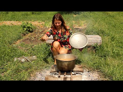 Russian Village Girl Cooking Outdoor