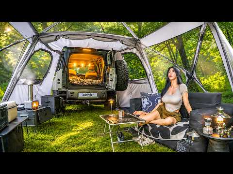 CAMPING IN EXTREME 38℃ HEAT WITH A NEW CAR TENT