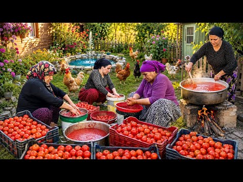 Köy Yaşamı Odun Ateşinde Doğal Domates Salça Yapımı Köy